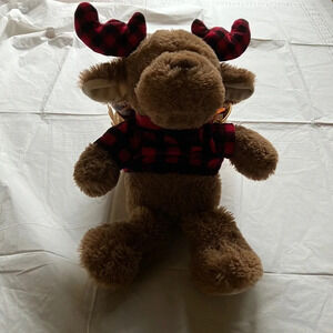Spark Creative Imagine Reindeer plush rattle crinkle red plaid ears & shirt -15”